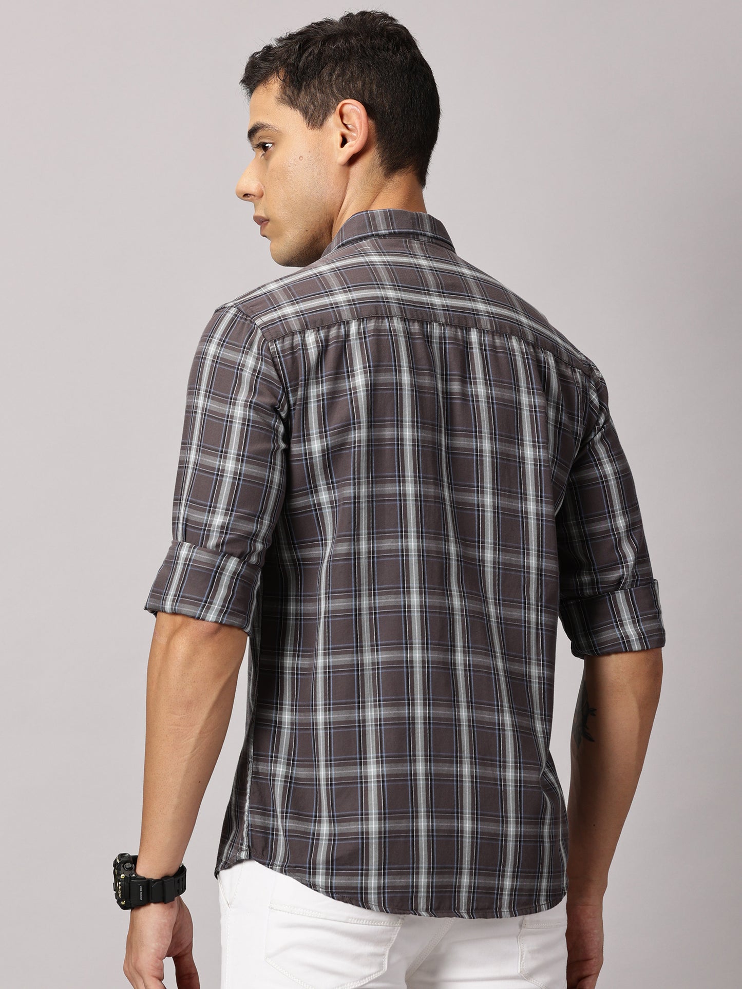 Men's Brown Checked Casual Shirt - Premium Giza Cotton