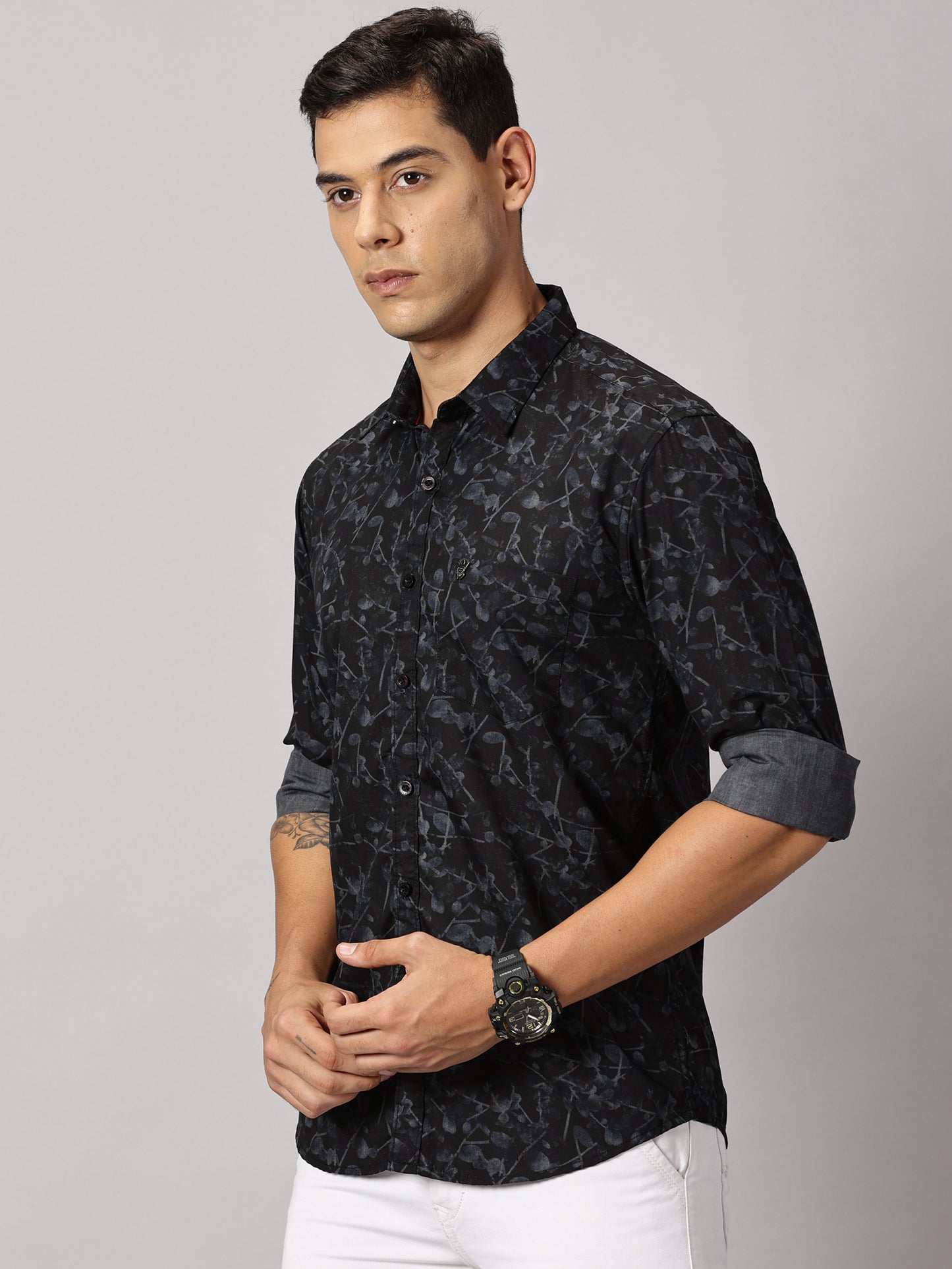 Men's Black Floral Casual Shirt - Pure Premium Cotton