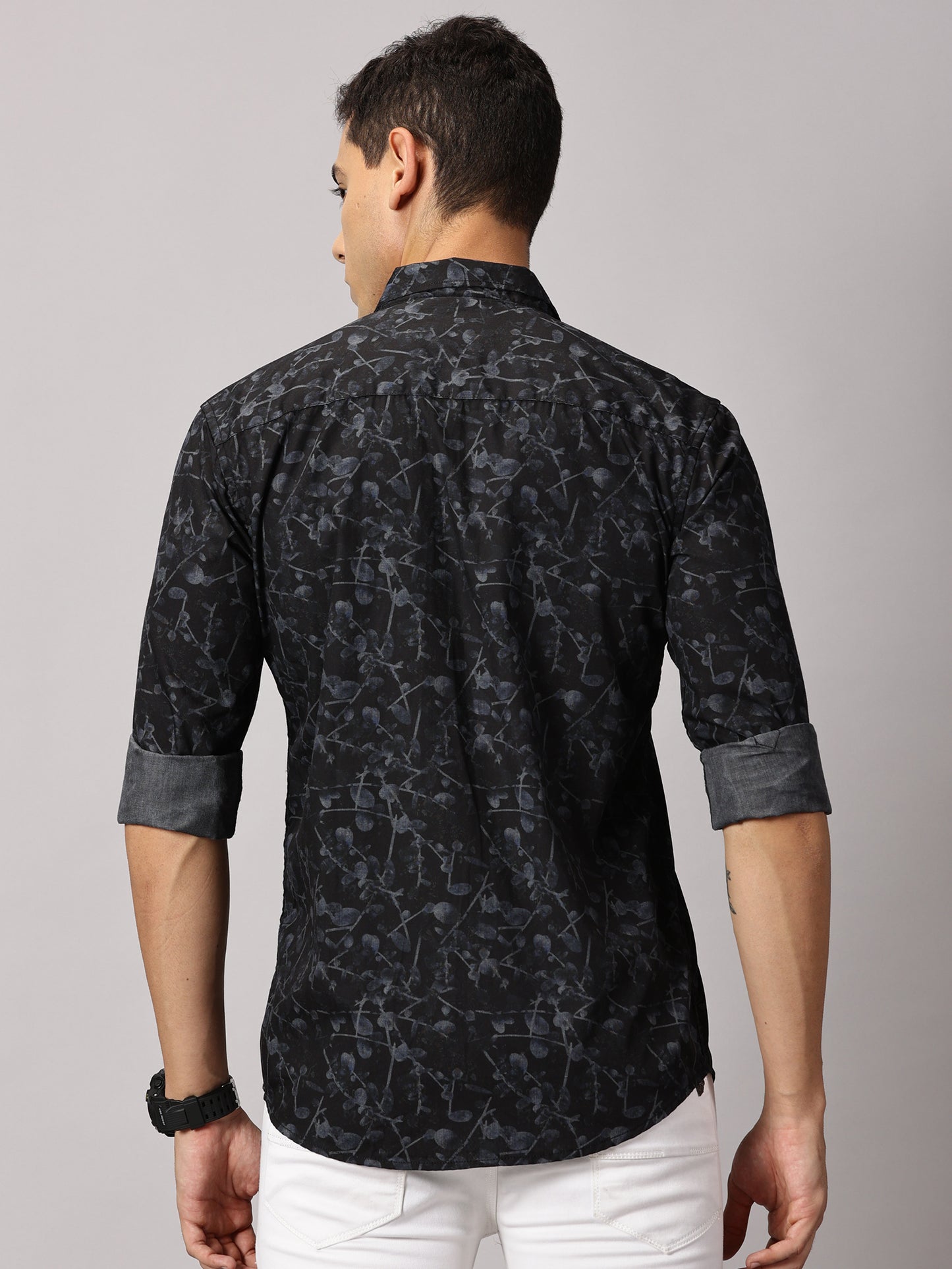 Men's Black Floral Casual Shirt - Pure Premium Cotton