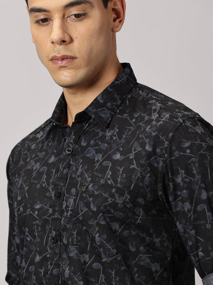 Men's Black Floral Casual Shirt - Pure Premium Cotton